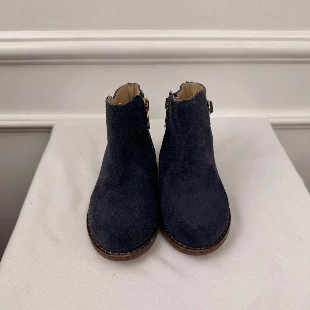Janie and Jack Navy Blue Suede Ankle Boots Toddler Size 5 Side Zip 100040114